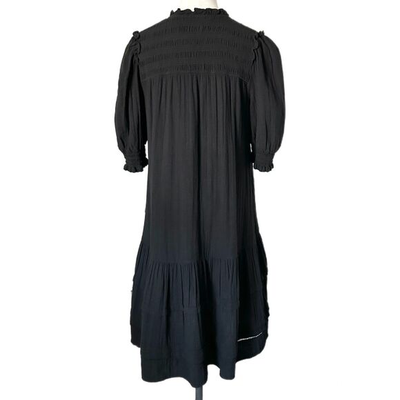 ME+EM Cheesecloth Pleat Detail Swing Mini Dress in Black 100% Cotton Size 6 - Picture 3 of 5